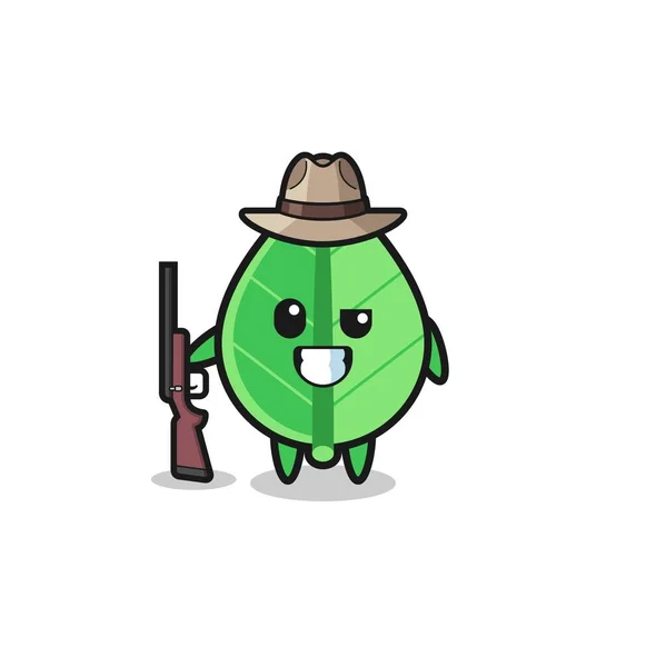 Leaf Hunter Mascot Holding Gun Cute Design — Stock Vector