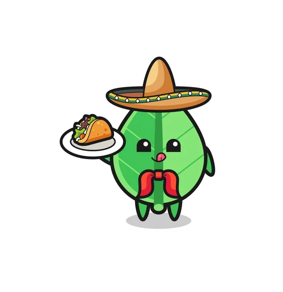 Feuille Mexicaine Chef Mascotte Tenant Taco Design Mignon — Image vectorielle