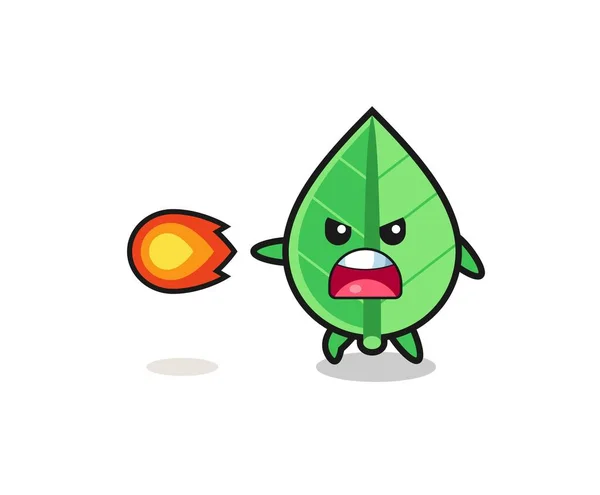 Cute Leaf Mascot Shooting Fire Power Cute Design — 图库矢量图片