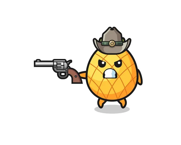 Ananas Cowboy Schieten Met Een Pistool Schattig Ontwerp — Stockvector