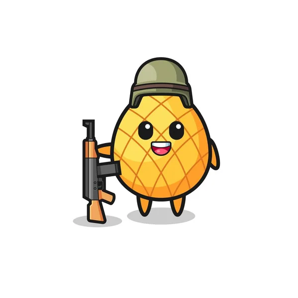 可爱的菠萝吉祥物作为士兵 可爱的设计 — 图库矢量图片