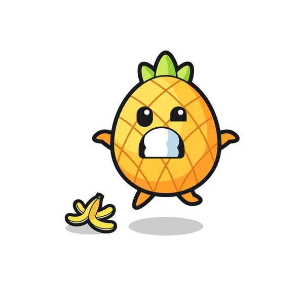 Pineapple Cartoon Slip Banana Peel Cute Design — Stock Vector