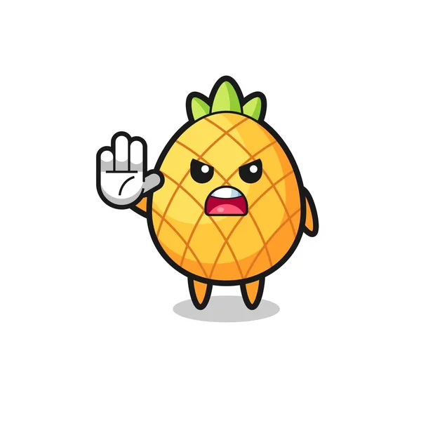 Pineapple Character Doing Stop Gesture Cute Design — Stock Vector