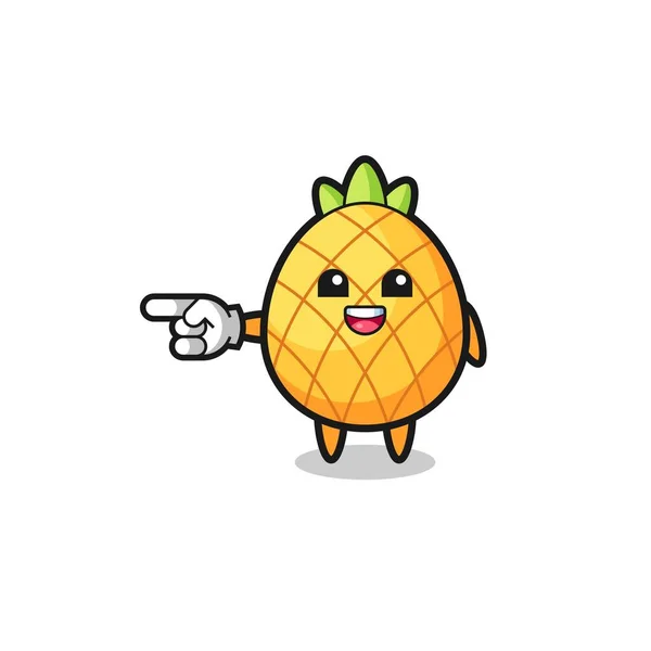 Pineapple Cartoon Pointing Left Gesture Cute Design — Stock Vector