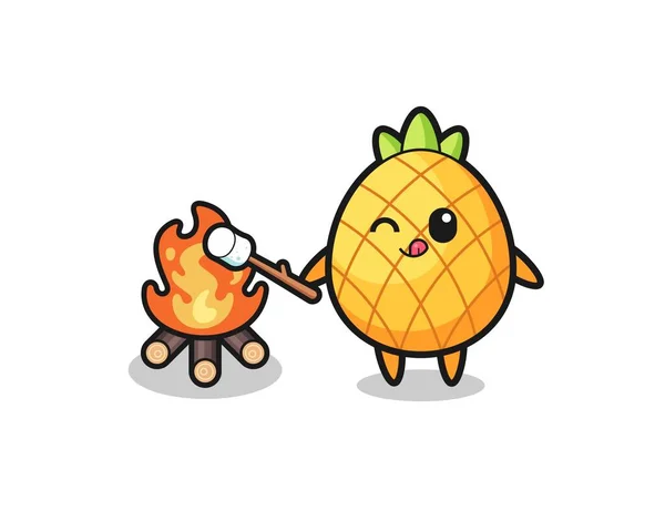 Pineapple Character Burning Marshmallow Cute Design — Stock Vector