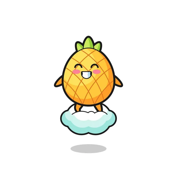 Cute Pineapple Illustration Riding Floating Cloud Cute Design — 图库矢量图片