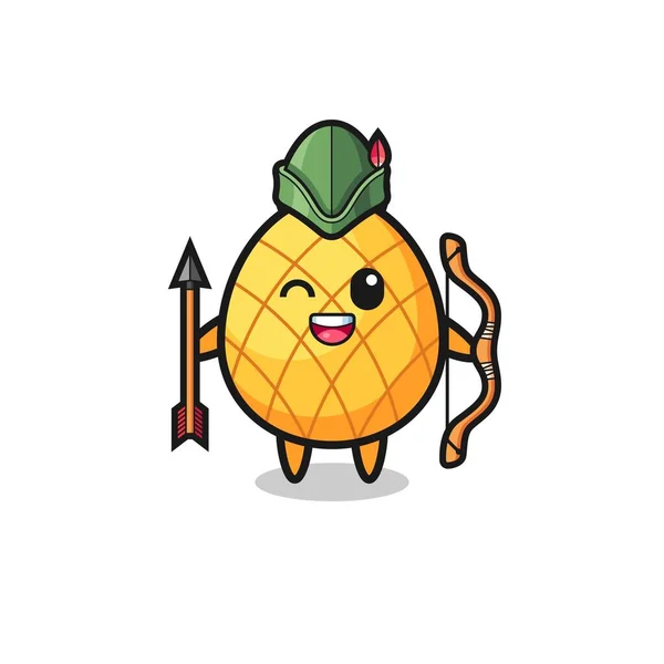 Desenho Animado Abacaxi Como Mascote Arqueiro Medieval Design Bonito —  Vetores de Stock
