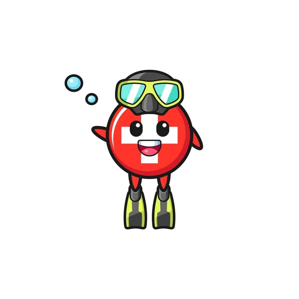 Personagem Desenho Animado Mergulhador Suíço Design Bonito — Vetor de Stock