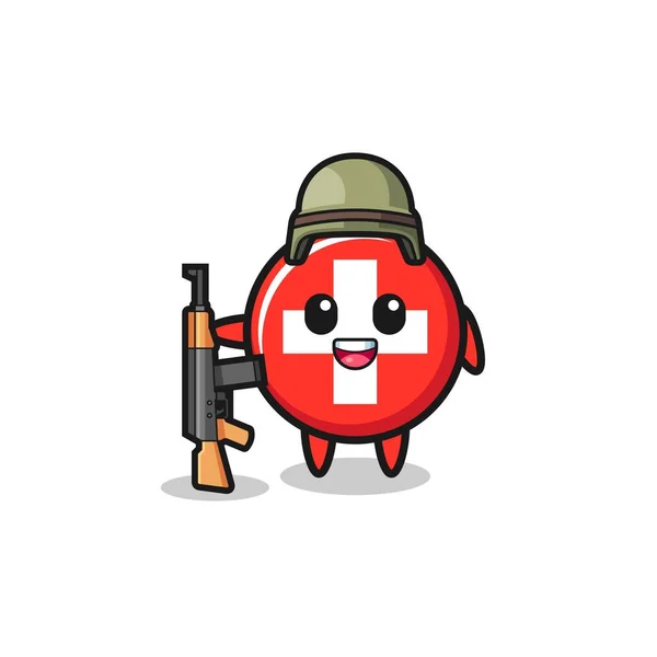 可爱的瑞士吉祥物作为一个士兵 可爱的设计 — 图库矢量图片
