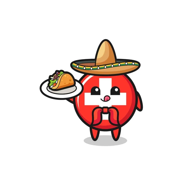 Meksikalı Şef Maskotu Elinde Taco Tutuyor Şirin Bir Tasarım — Stok Vektör