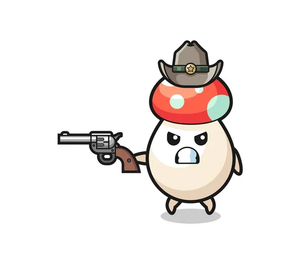 Mushroom Cowboy Shooting Gun Cute Design — Stock Vector