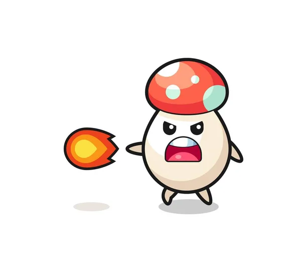 Cute Mushroom Mascot Shooting Fire Power Cute Design — 图库矢量图片