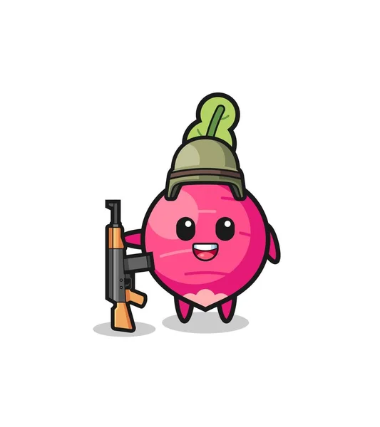 Cute Radish Mascot Soldier Cute Design — Stock Vector