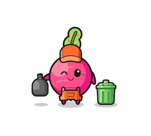 Mascot Cute Radish Garbage Collector Cute Design — 图库矢量图片