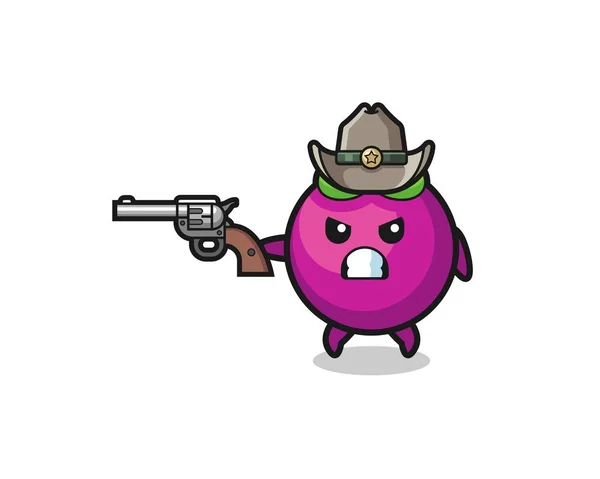 Vaquero Del Mangosteen Que Dispara Con Arma Diseño Lindo — Vector de stock