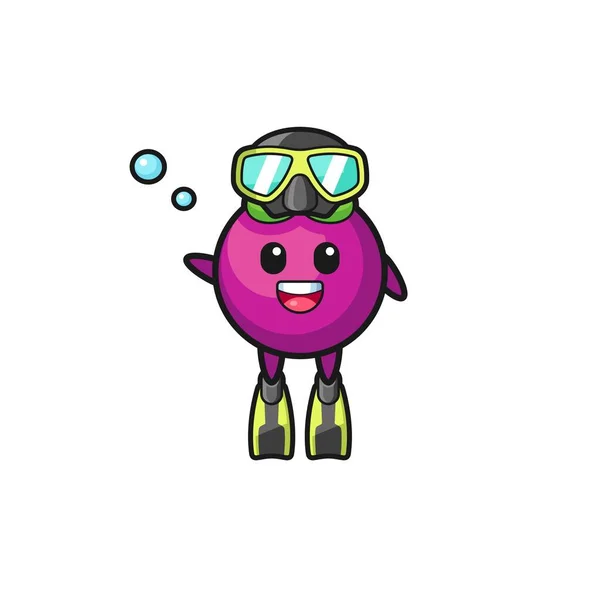Personagem Desenho Animado Mergulhador Mangostão Design Bonito — Vetor de Stock