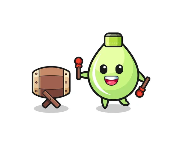 Melón Jugo Gota Musulmana Dibujos Animados Está Golpeando Bedug Lindo — Vector de stock