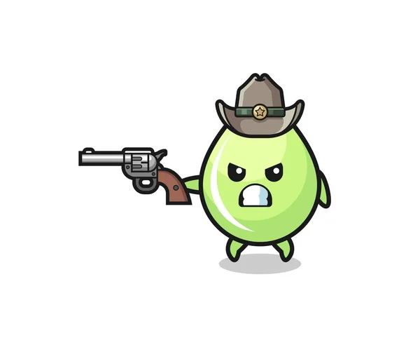 Melon Juice Drop Cowboy Shooting Gun Cute Design — Stock Vector