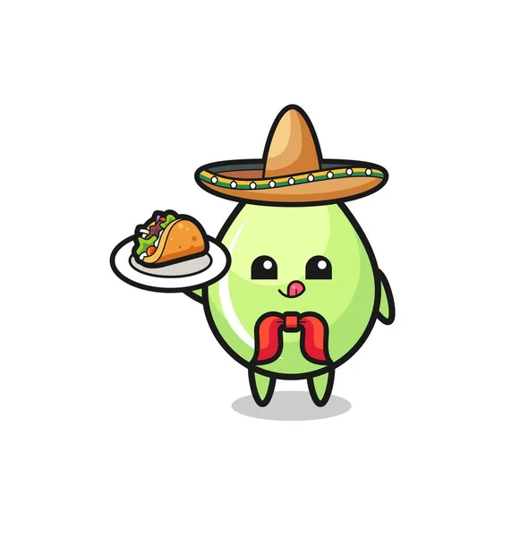 Jus Melon Drop Maskot Koki Meksiko Memegang Taco Desain Yang - Stok Vektor