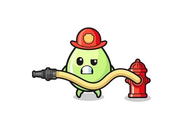 Melon Juice Drop Cartoon Firefighter Mascot Water Hose Cute Design — Stock Vector