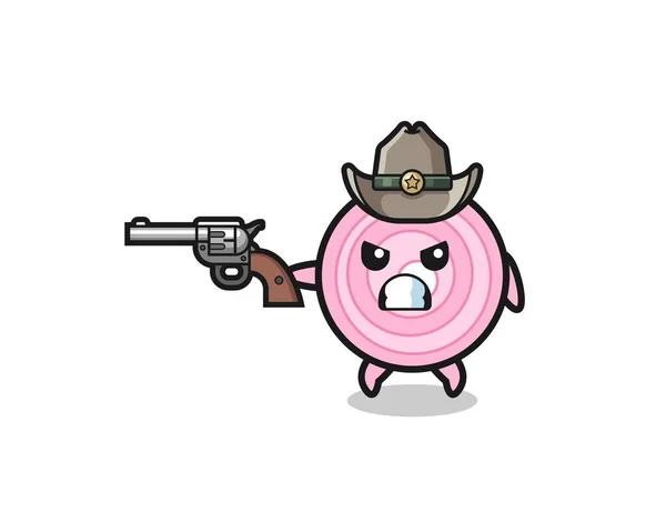 Onion Rings Cowboy Shooting Gun Cute Design — 图库矢量图片