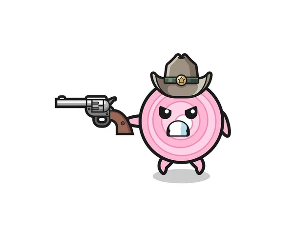 Ringen Cowboy Schieten Met Een Pistool Schattig Ontwerp — Stockvector