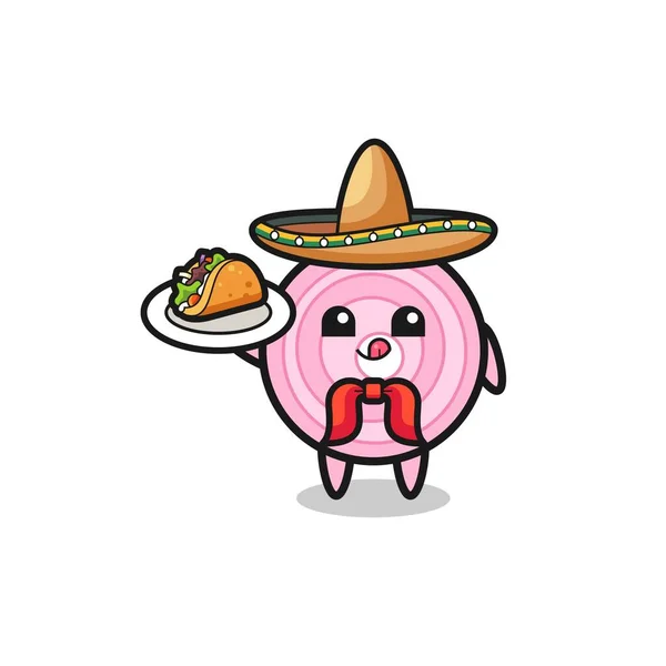Oignons Anneaux Chef Mexicain Mascotte Tenant Taco Design Mignon — Image vectorielle