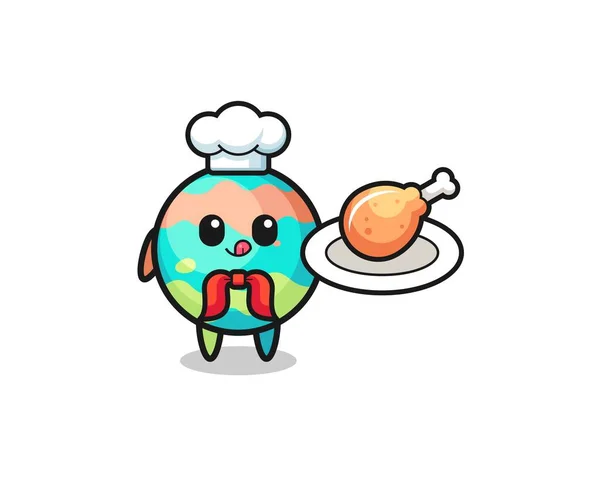 Bombes Bain Poulet Frit Chef Personnage Dessin Animé Design Mignon — Image vectorielle