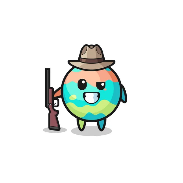 Bath Bombs Hunter Mascot Holding Gun Cute Design — 图库矢量图片