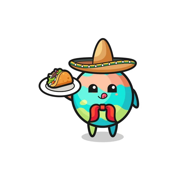 Badbomber Mexikansk Kock Maskot Håller Taco Söt Design — Stock vektor