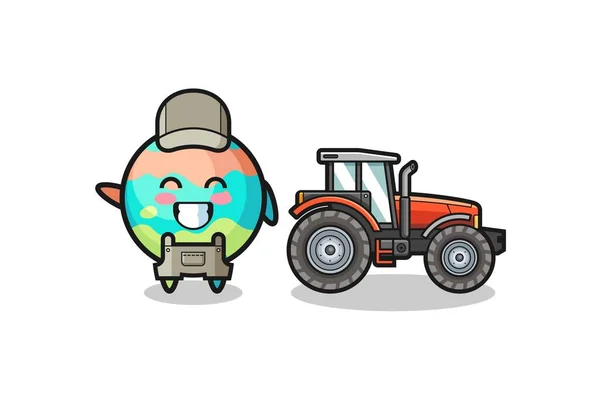 Mascotte Fermier Bombes Bain Debout Côté Tracteur Conception Mignonne — Image vectorielle