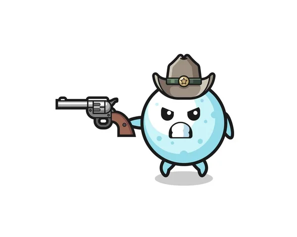 Snow Ball Cowboy Shooting Gun Cute Design — 图库矢量图片