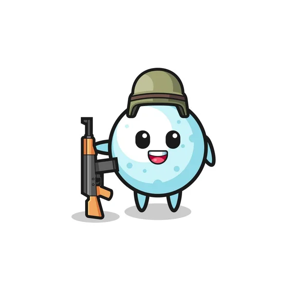 Mascote Bola Neve Bonito Como Soldado Design Bonito — Vetor de Stock