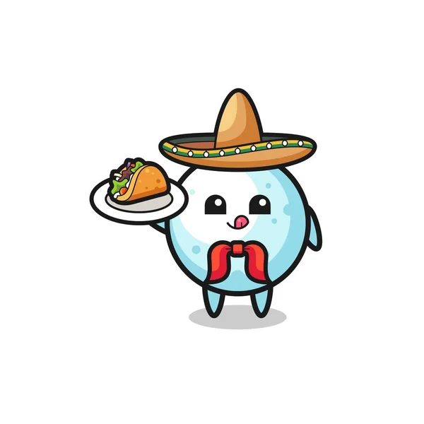 Śnieg Kula Meksykański Szef Kuchni Maskotka Gospodarstwa Taco Cute Design — Wektor stockowy