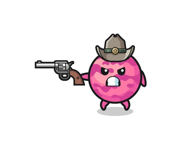 Ice Cream Scoop Cowboy Shooting Gun Cute Design — Stock Vector