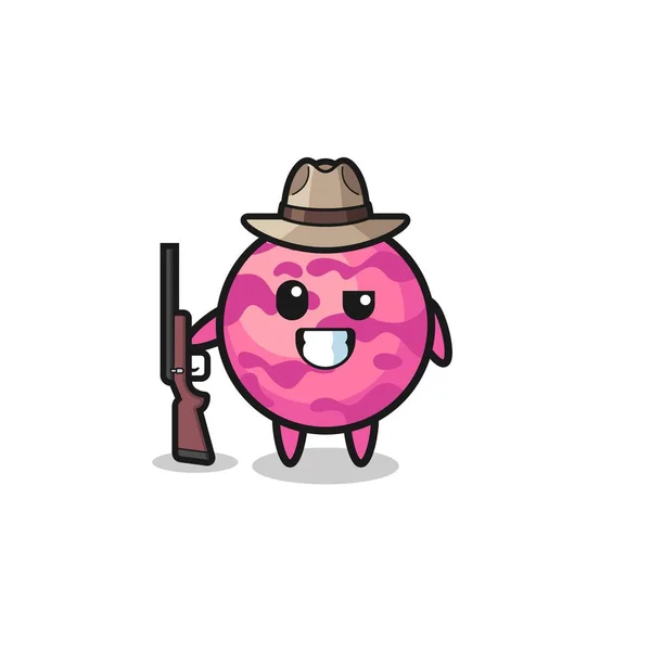 Ice Cream Scoop Hunter Mascot Holding Gun Cute Design — Stock Vector