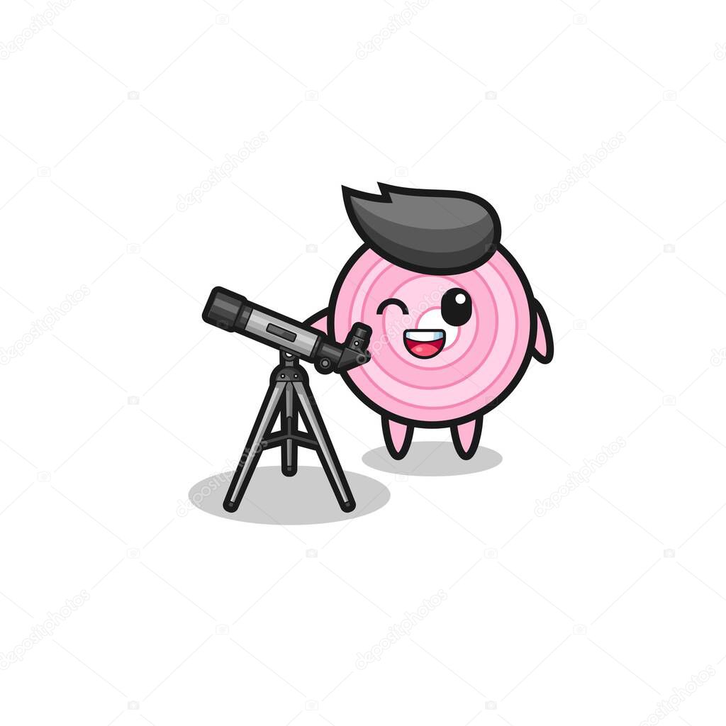 onion rings astronomer mascot with a modern telescope , cute design
