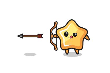 Okçuluk yapan yıldız karakterinin çizimi, şirin tasarım