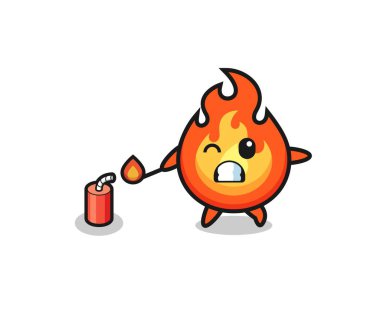 Ateş maskotu illüstrasyonu kestane fişeği oynuyor, şirin tasarım.