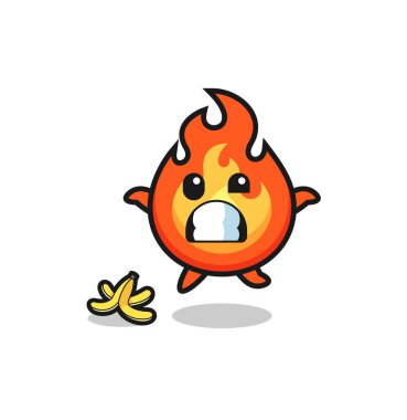 Ateş çizgi filmi muz kabuğunda kayıyor, şirin bir tasarım.