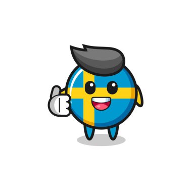 İsveç bayrak maskotu başparmak hareketi yapıyor, şirin tasarım