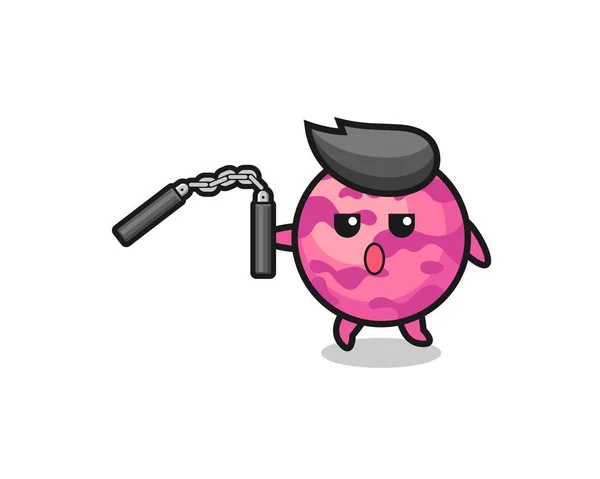 Dibujos Animados Helado Scoop Usando Nunchaku Lindo Diseño — Archivo Imágenes Vectoriales