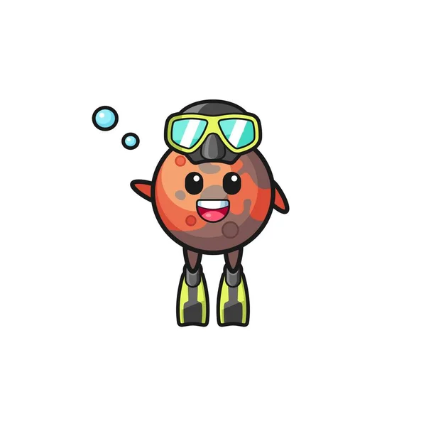 Mergulhador Mars Personagem Dos Desenhos Animados Design Bonito — Vetor de Stock