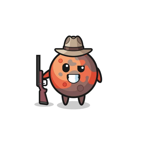 Mars Cazador Mascota Sosteniendo Arma Lindo Diseño — Vector de stock