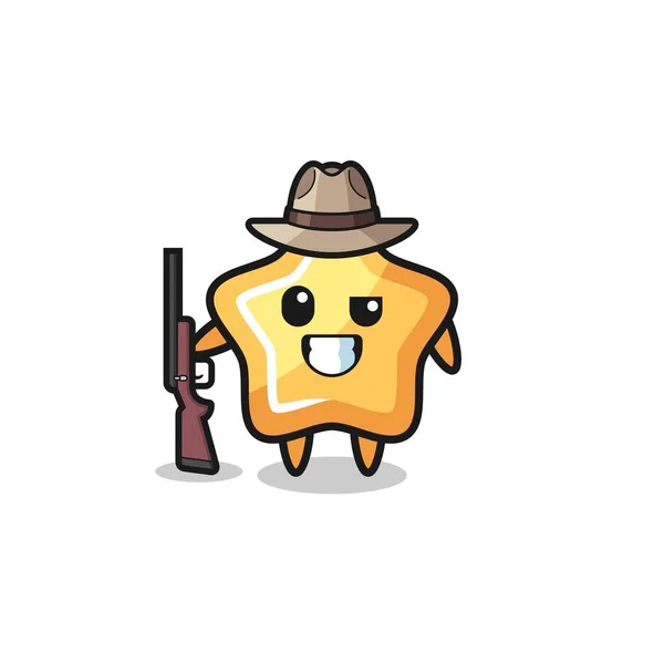 Star Hunter Mascot Holding Gun Cute Design — 图库矢量图片