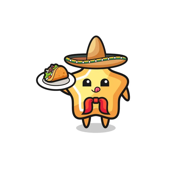 Stjärna Mexikansk Kock Maskot Håller Taco Söt Design — Stock vektor