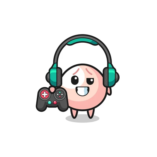 Meatbun Gamer Mascot Holding Game Controller Cute Design — Stock Vector