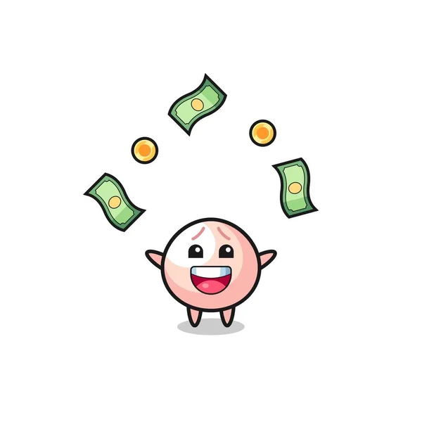 Illustration Meatbun Catching Money Falling Sky Cute Design — Stock Vector