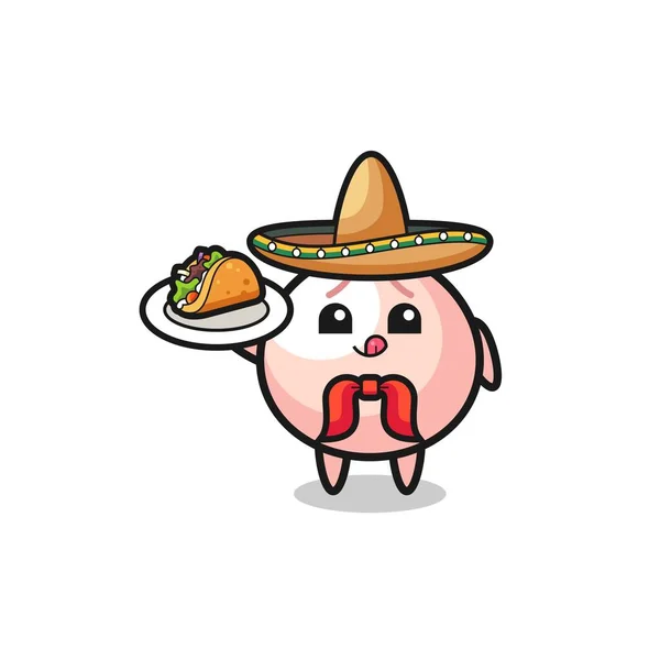 Köttbullen Mexikansk Kock Maskot Håller Taco Söt Design — Stock vektor