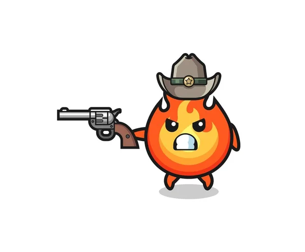 Fire Cowboy Shooting Gun Cute Design — 图库矢量图片